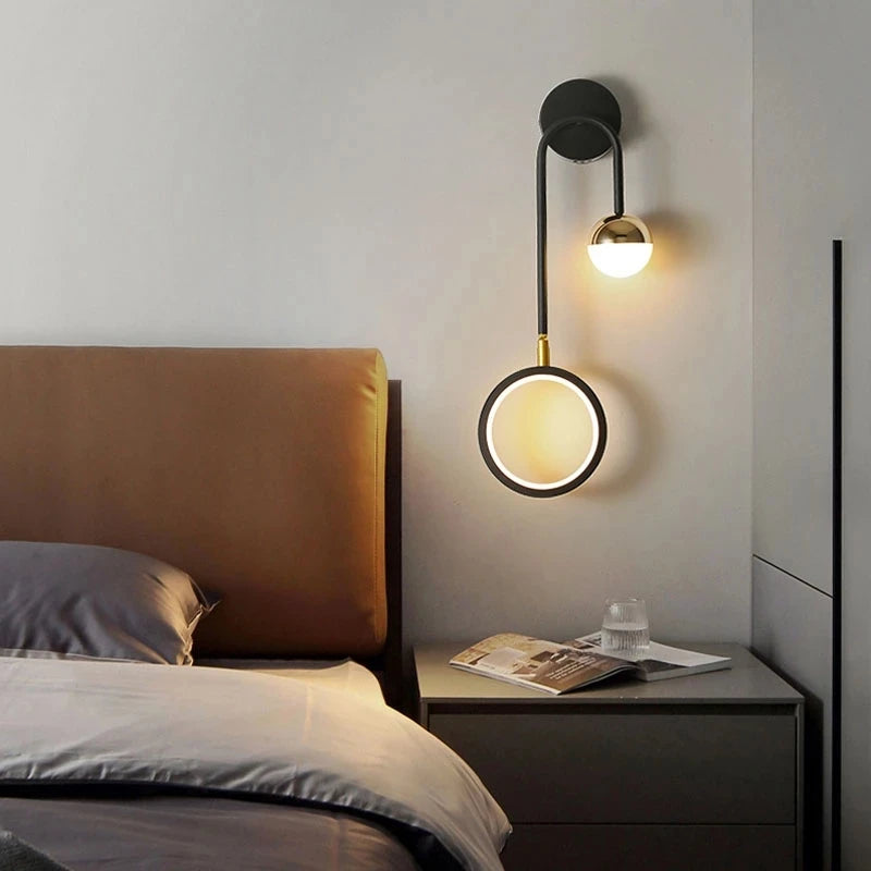 Nordique Led intérieur applique têtes de lit boule ronde fond applique murale allée salon chevet chambre décoration applique murale - vue 3 sur 8