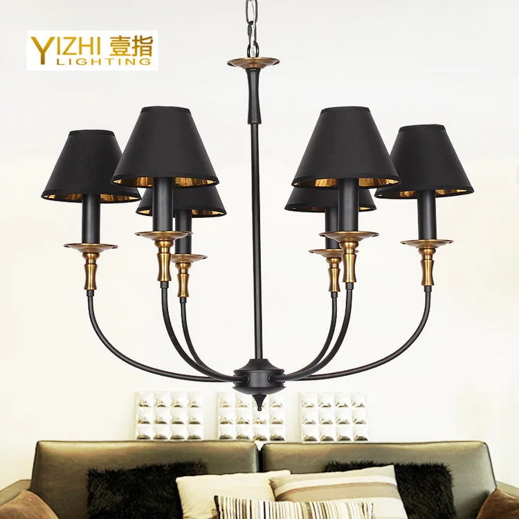 Lampe fer forgé noir rétro européen art suspension - vue 9 sur 15