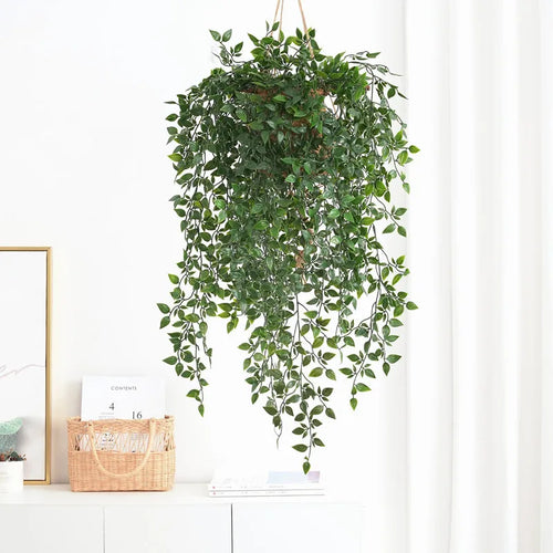 plante artificielle suspendue vignes en rotin décoration élégante - vue 2 sur 7