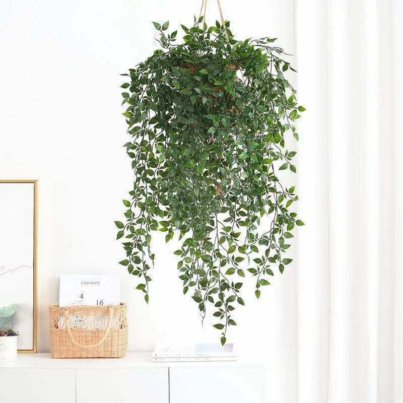 plante artificielle suspendue vignes en rotin décoration élégante - vue 2 sur 7