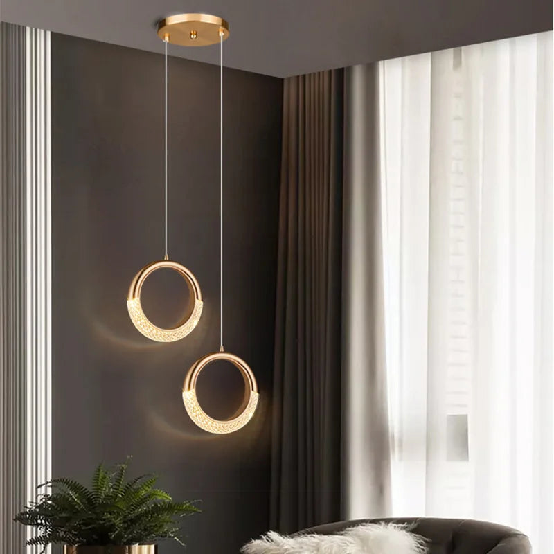 Nordique moderne suspension LED lumière or acrylique lustre créativité suspension lampe intérieur maison loft chambre chevet étude escaliers - vue 5 sur 20