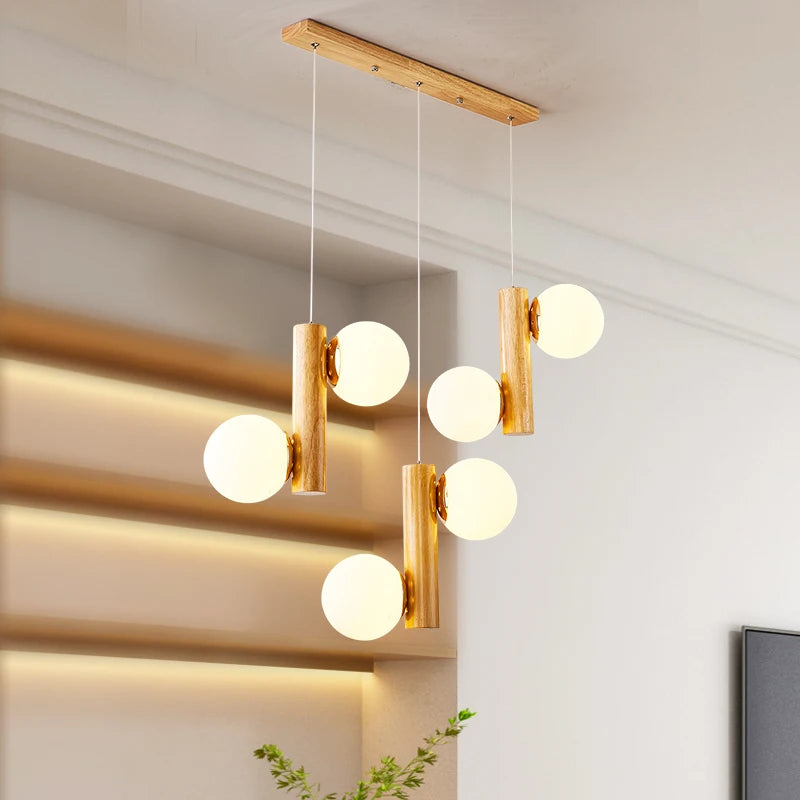 suspension moderne en bois et verre pour restaurant - vue 2 sur 10
