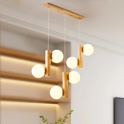 suspension en bois et verre pour restaurant moderne et créatif - vue 3 sur 10