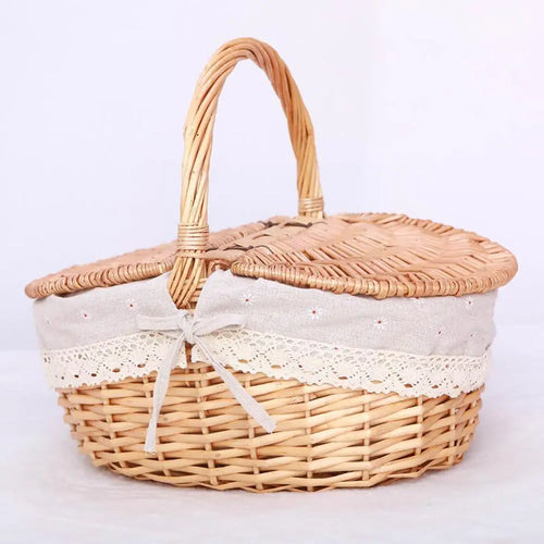 panier pique-nique en osier tressé pour camping grande capacité - vue 2 sur 8