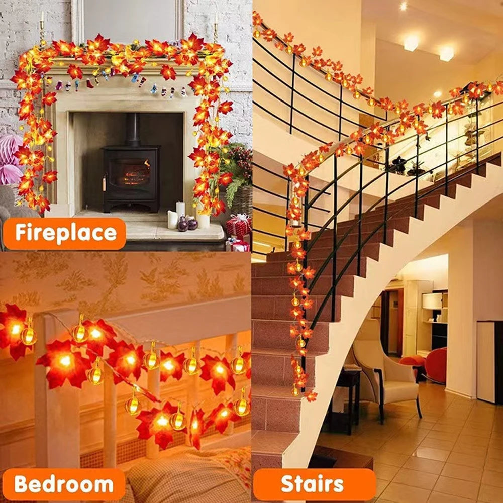guirlande lumineuse feuilles dérable pour décorations automne hiver - vue 4 sur 8