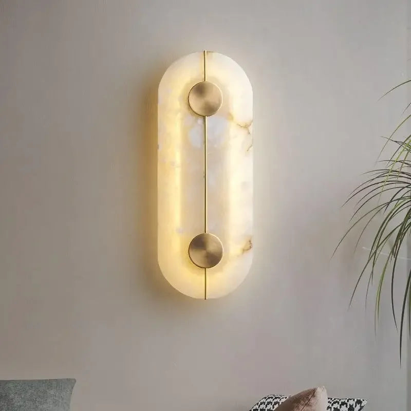 applique murale led en marbre et cuivre doré design nordique moderne - vue 2 sur 8