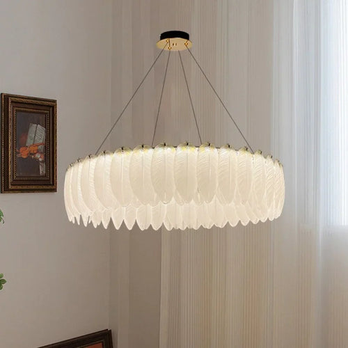 lustre led nordique en verre cristal et plumes décoratif d'intérieur - vue 2 sur 11