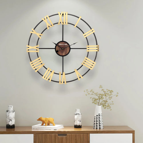 horloge murale moderne rétro en fer noir style 3D chiffres romains - vue 2 sur 6
