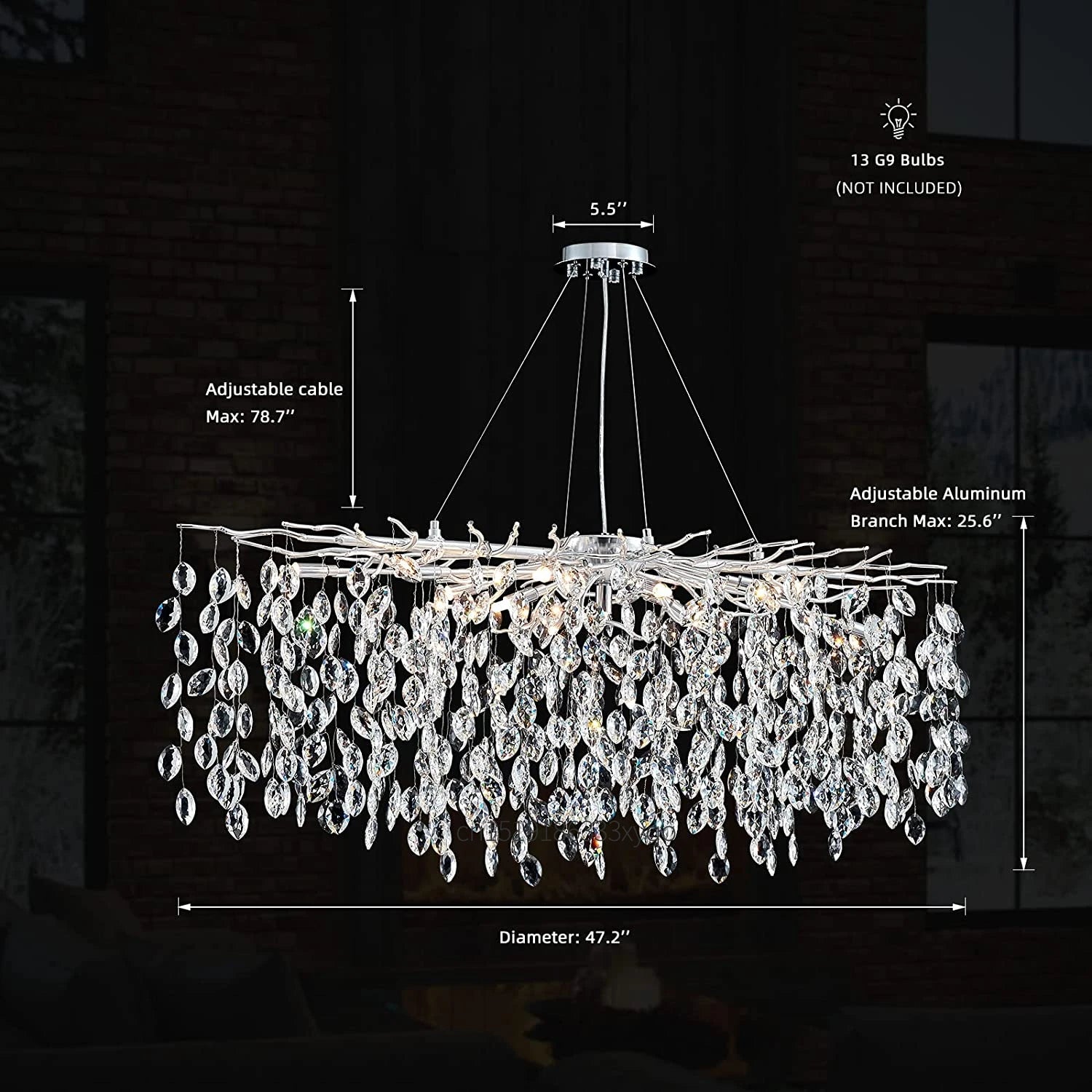 lustre en cristal de luxe avec branches led pour intérieur moderne - vue 9 sur 14