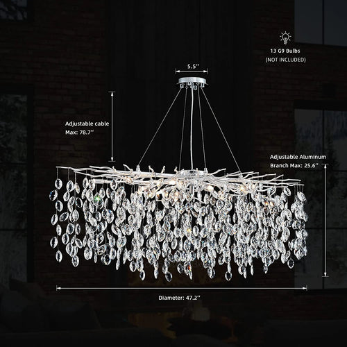 lustre en cristal de luxe avec branches led pour intérieur moderne - vue 10 sur 14