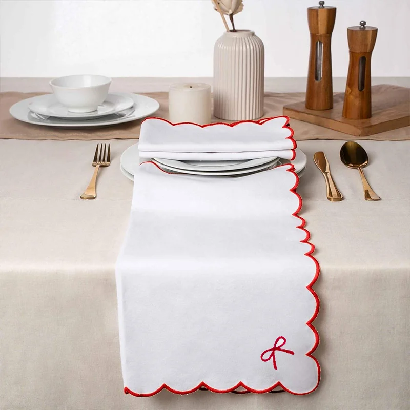 Serviette de table style vintage brodée bordure dentelle - vue 5 sur 12