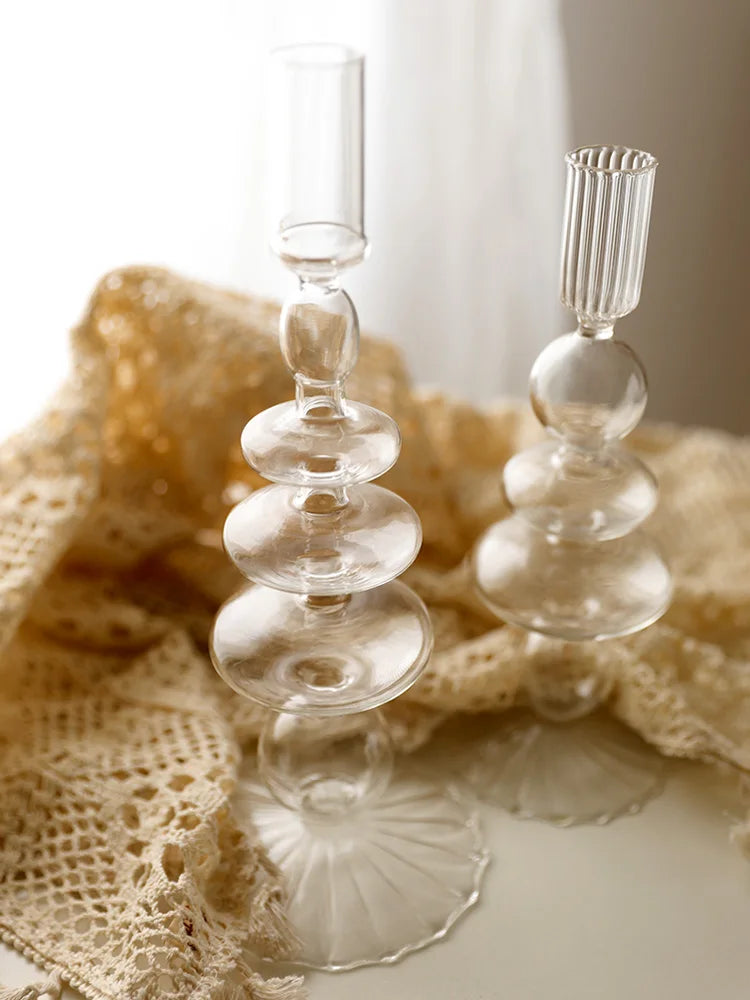 bougeoir vintage en verre pour mariage et dîners romantiques - vue 6 sur 27