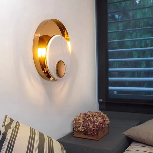 applique murale led en métal et marbre design nordique - vue 3 sur 8
