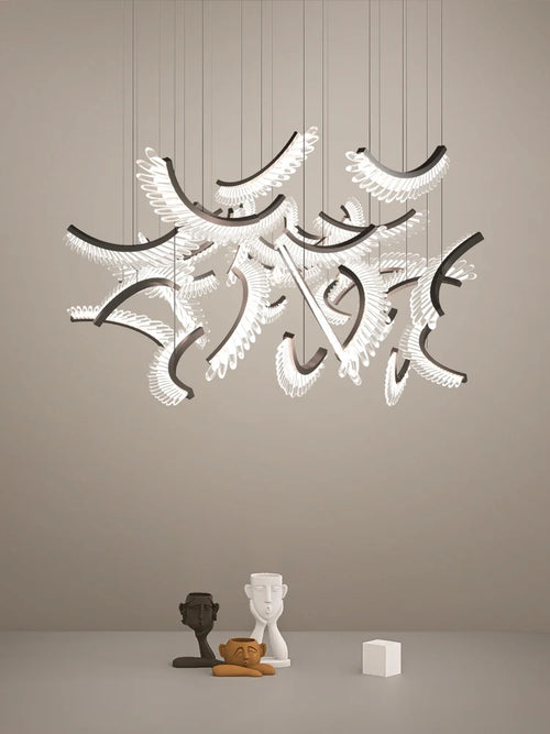 lustre de luxe postmoderne acrylique plume design nordique - vue 4 sur 9