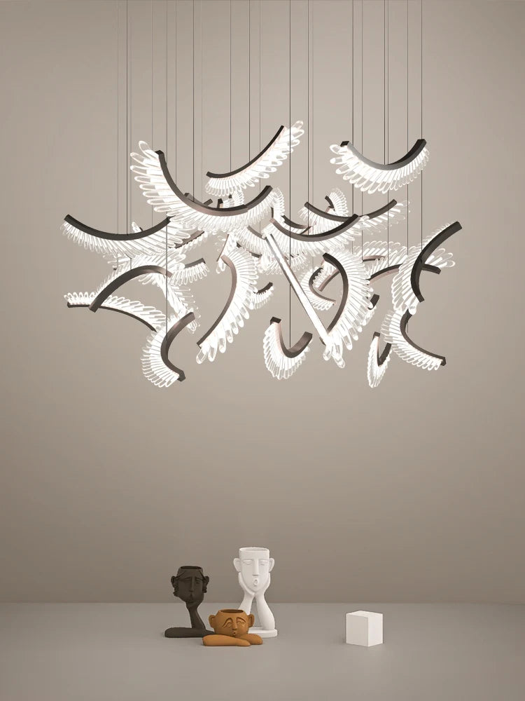 lustre de luxe postmoderne acrylique plume design nordique - vue 4 sur 9