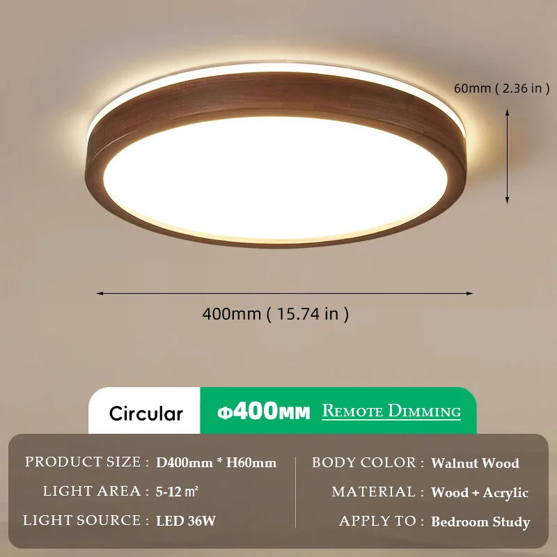 Walnut Wood Ceiling light, Wabi-sabi Simple Modern Vintage style, Bedroom lighting for Bathroom, Bedroom, dining room, Study - vue 9 sur 16