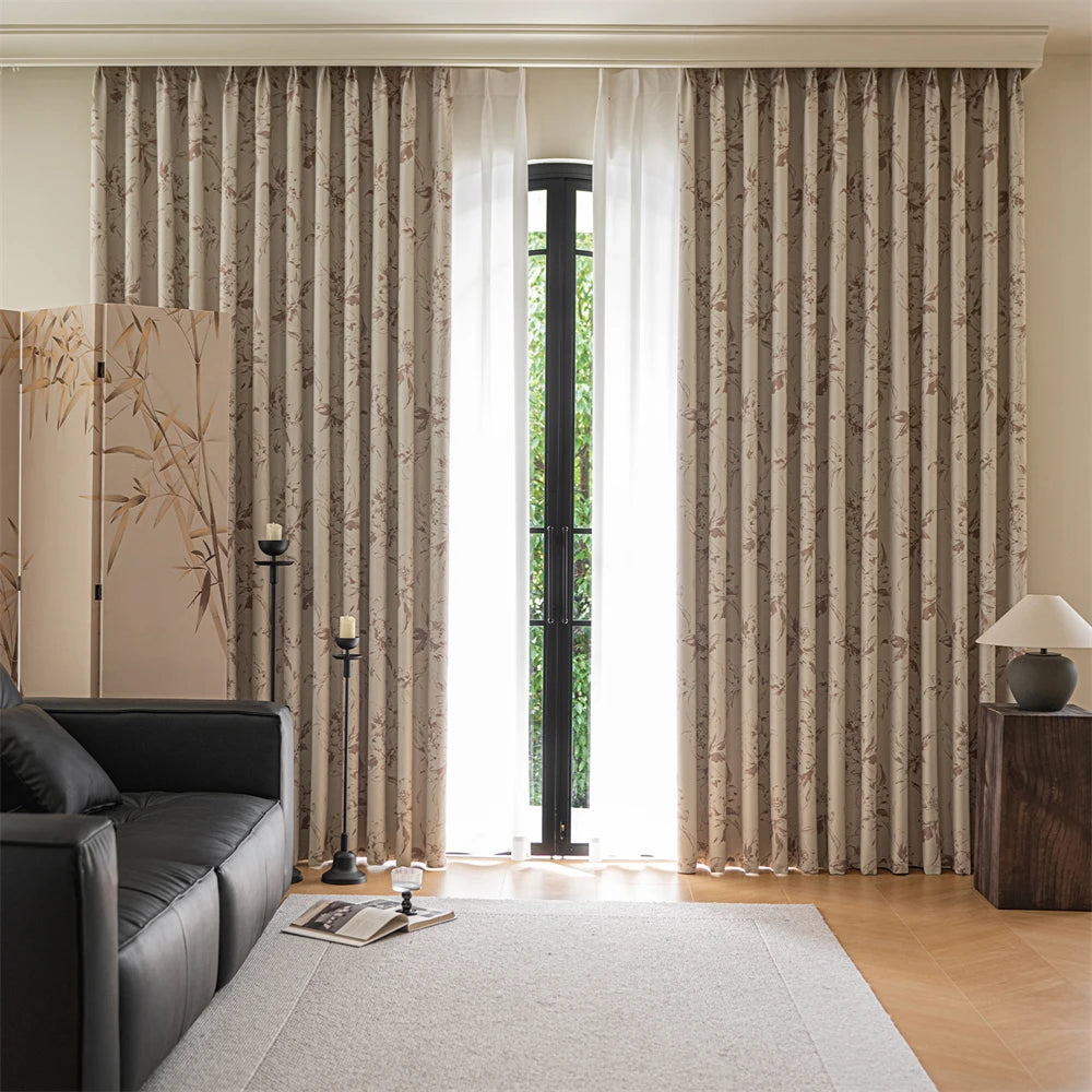 Rideau occultant motifs floraux style chinois chambre salon