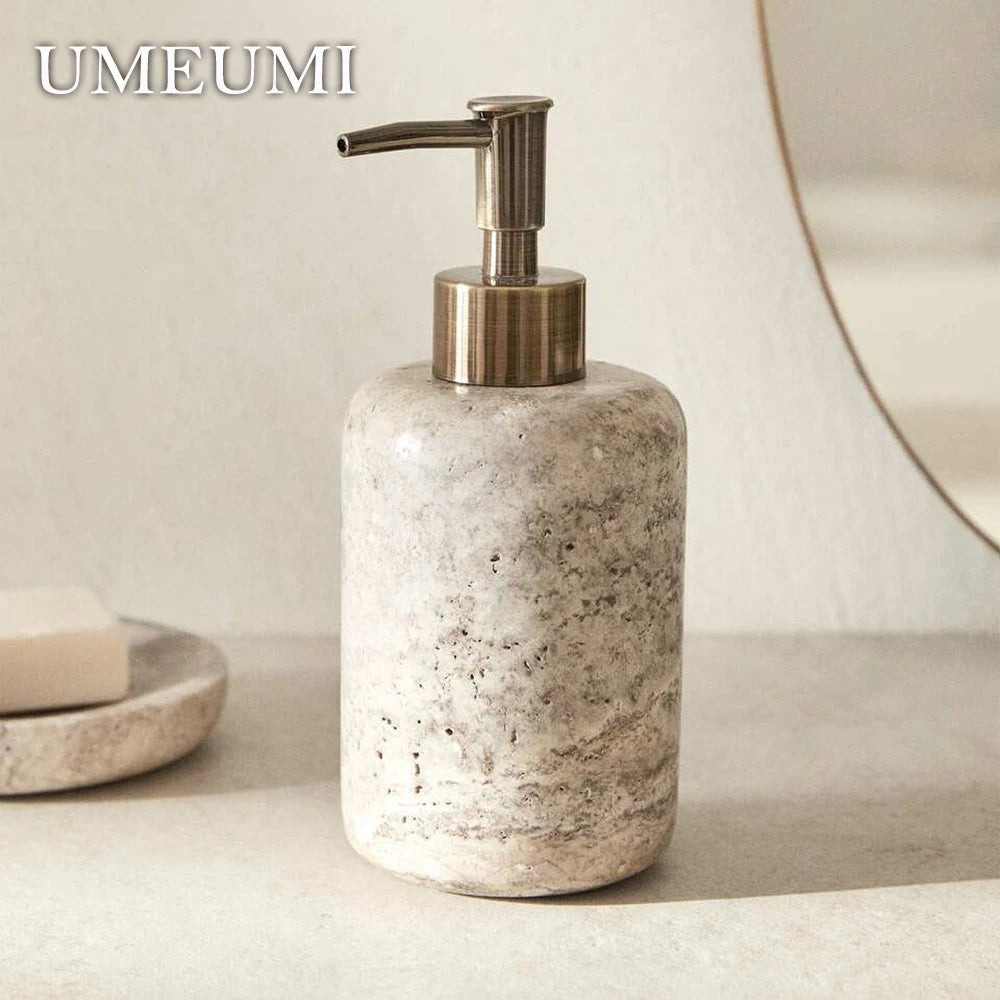 ensemble de salle de bain en marbre naturel et travertin - vue 5 sur 10