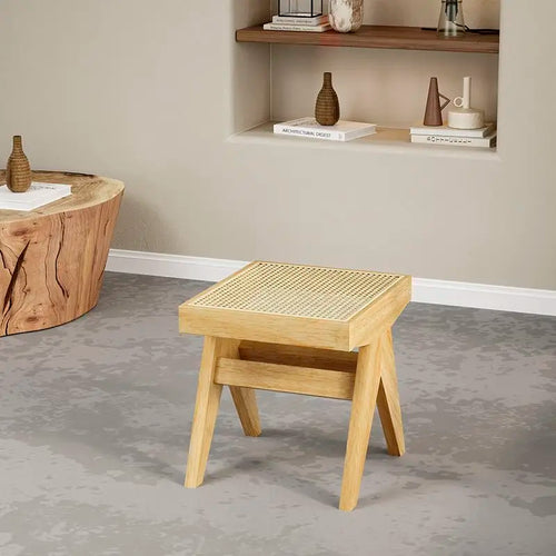 banc en rotin massif chaise longue et ottoman rétro polyvalent - vue 8 sur 14