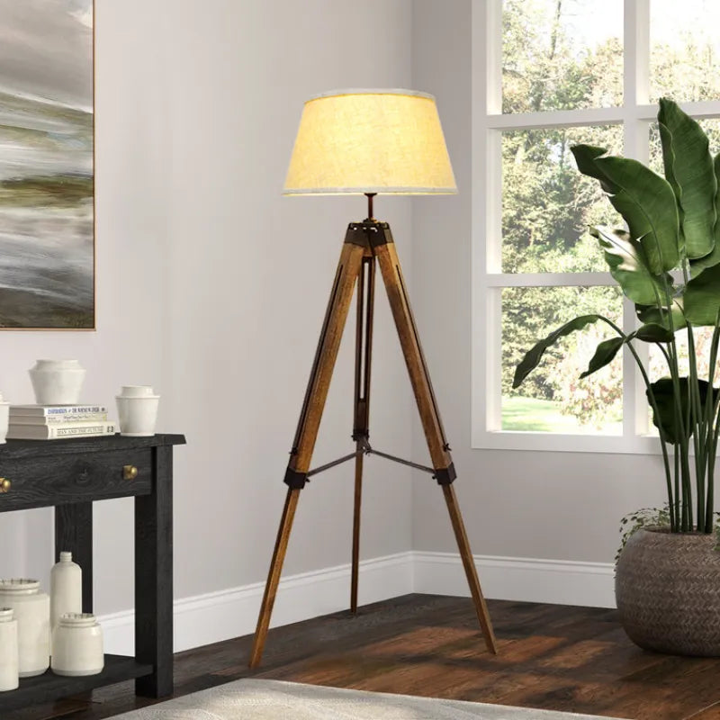 Lampadaire trépied bois milieu siècle moderne