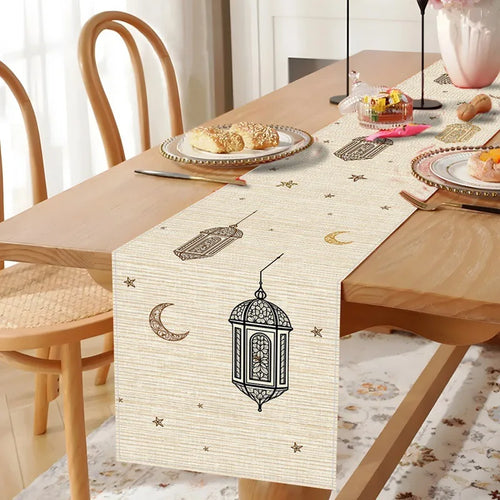 Chemin de table ramadan motifs lanterne lune étoiles - vue 2 sur 9