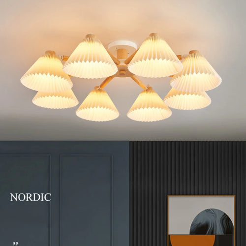 lustre moderne nordique en bois parapluie plissé pour maison - vue 2 sur 10