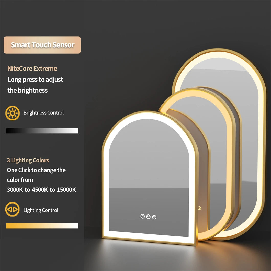 miroir mural à led doré anti-buée éclairage variable cadre en aluminium - vue 5 sur 6