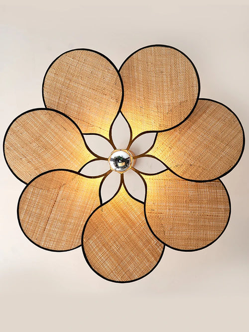 lustre à LED tissé en paille de fleur japonaise pour décoration intérieure - vue 5 sur 9