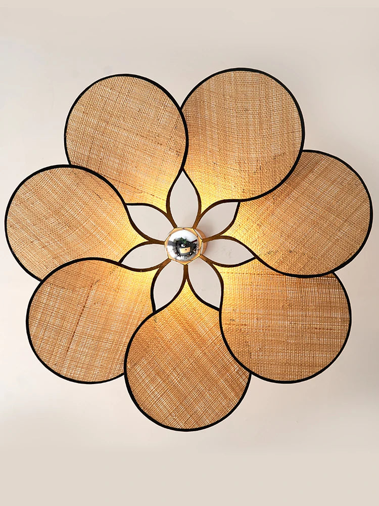 lustre à LED tissé en paille de fleur japonaise pour décoration intérieure - vue 5 sur 9