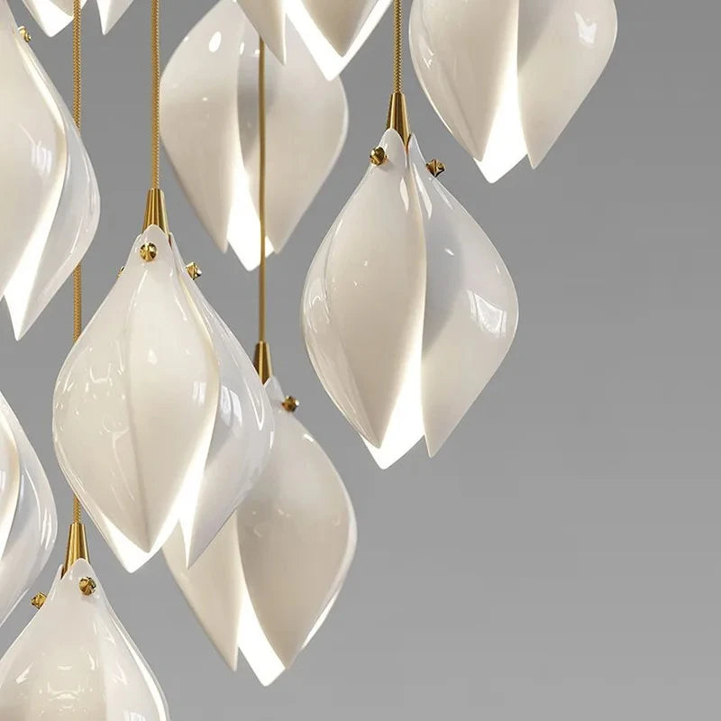 lustre duplex led en céramique magnolia pour hôtel et villa - vue 5 sur 15