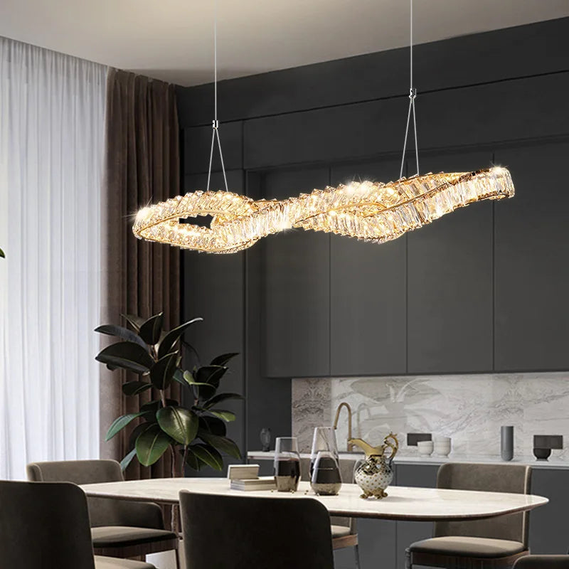 lustres modernes en cristal de luxe led suspendus dorés - vue 2 sur 10