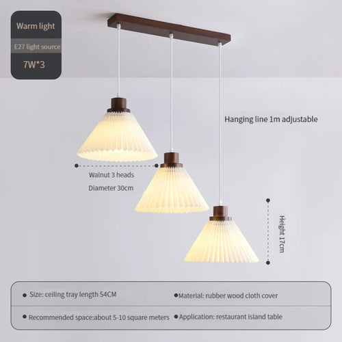 lustre nordique moderne en tissu plissé avec base en bois - vue 10 sur 14