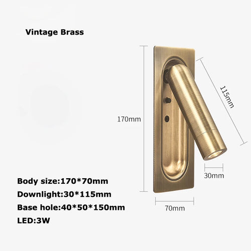 applique murale led rotative en laiton avec interrupteur usb - vue 23 sur 23