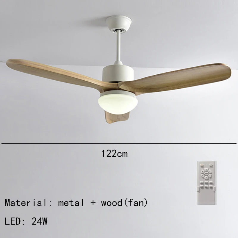 ventilateur de plafond nordique à lumière télécommandée en bois et métal - vue 8 sur 12