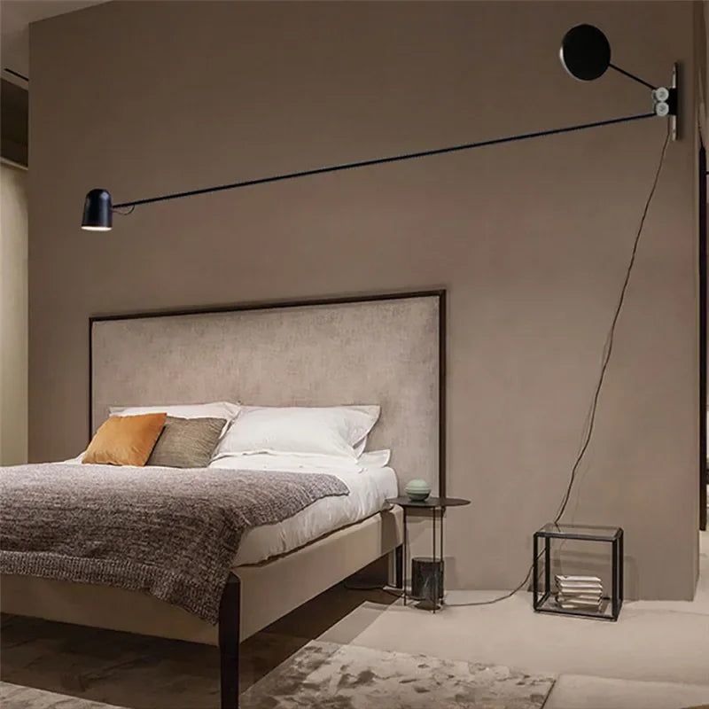 Swing Arm Wall Lamp Adjustable Long Pole Sconce Light for Reading Living Room Bedroom - vue 4 sur 12