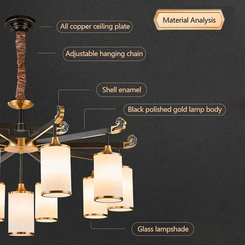 lustre en cuivre design style chinois pour éclairage moderne - vue 7 sur 12