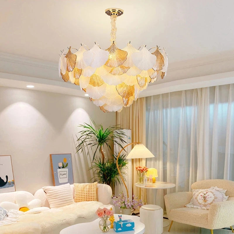 suspension moderne en verre ginkgo pour éclairage intérieur décoratif - vue 4 sur 10