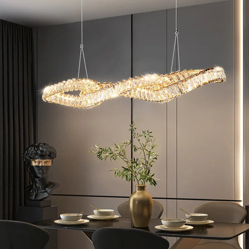 lustres modernes en cristal de luxe led suspendus dorés - vue 2 sur 10