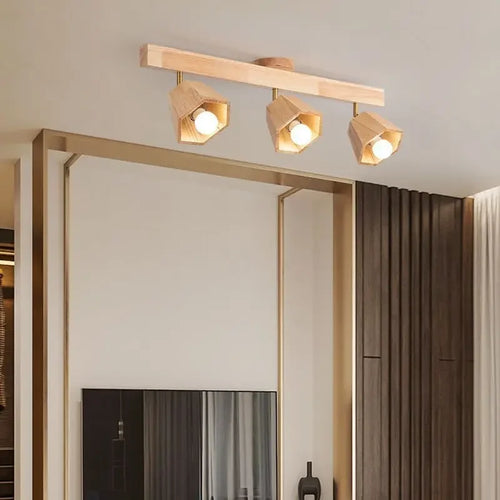 Plafonnier à spots en bois géométrique de Style japonais - vue 3 sur 3