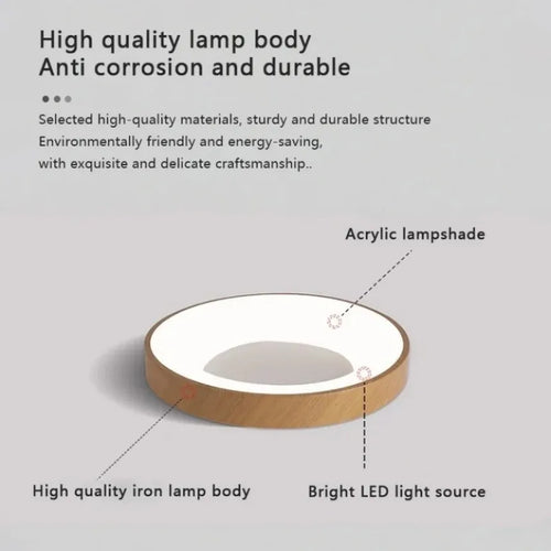 plafonnier led moderne circulaire grain de bois ultra-mince décoratif - vue 5 sur 8