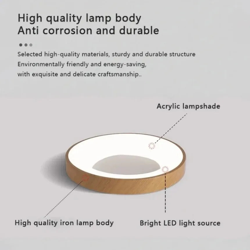 plafonnier led moderne circulaire grain de bois ultra-mince décoratif - vue 4 sur 8