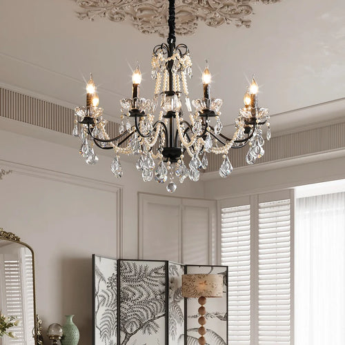 lustre moderne en cristal avec perles et éclairage led - vue 4 sur 10