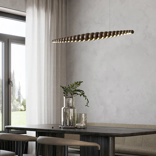 Suspension en bois lampe suspendue Table moderne LED longue lumière linéaire éclairage d'îlot de cuisine pour salle à manger salon bureau - vue 3 sur 9