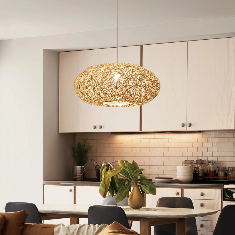 suspension moderne en rotin style chinois décoratif loft - vue 4 sur 7