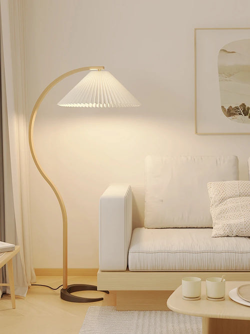 lampadaire style nordique rétro en rondins plissé français avec abat-jour en tissu - vue 3 sur 7