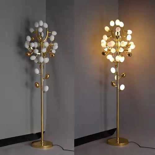 Nordic modern grape design LED floor lamp, gold G9 bulb, dining room, bedroom, sofa, white glass, home decoration floor lamp - vue 5 sur 7
