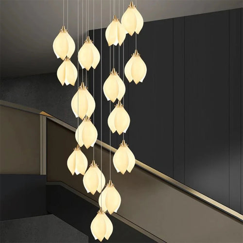 lustre duplex led en céramique magnolia pour hôtel et villa - vue 2 sur 15