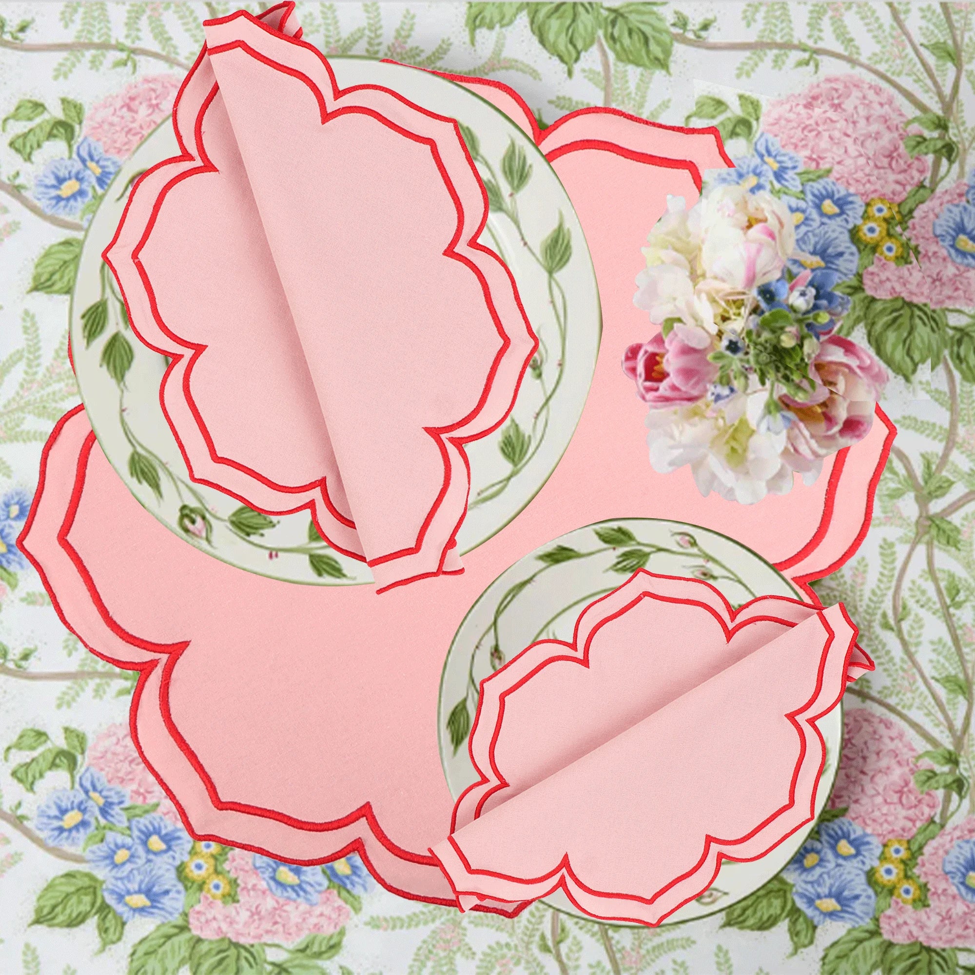 Serviette de table coton lotus brodé style champêtre - vue 2 sur 7