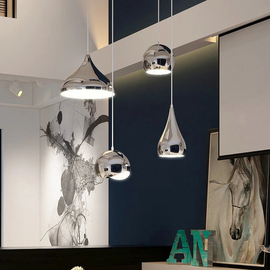 Plaqué nordique argent Globe boule miroir lampes suspendues E27 fer lampe suspendue de luxe en laiton argenté Art cuisine hôtel suspension lampe - vue 3 sur 13