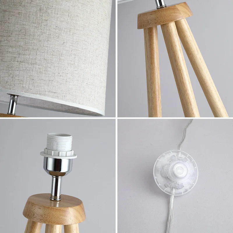 Nordique bois art bois massif lampadaire tissu art abat-jour salon chambre chevet décoration de la maison moderne lampadaire LED - vue 7 sur 7